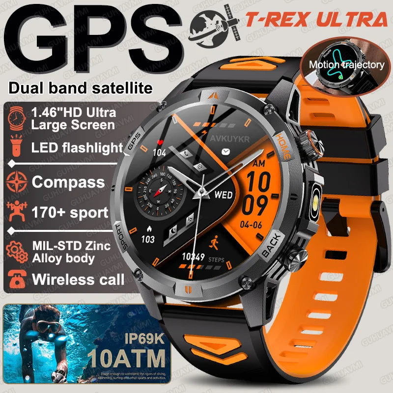 New T-Rex3 Ultra Dual band GPS Tracker Smart Watch Compass 10ATM Waterproof Sports fitness BT call Outdoors Military Smartwatch