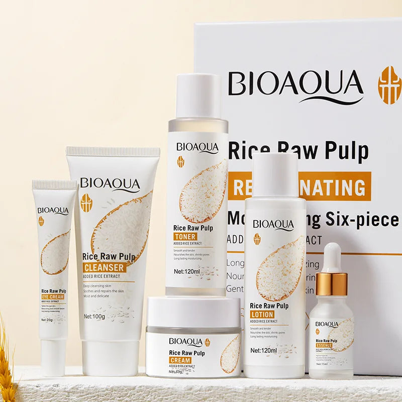 BIOAOUA Rice Protoplasm Grape Skincare Set Face Serum Cream Hydrating Moisturizing Cleanser Toner Face Care Set