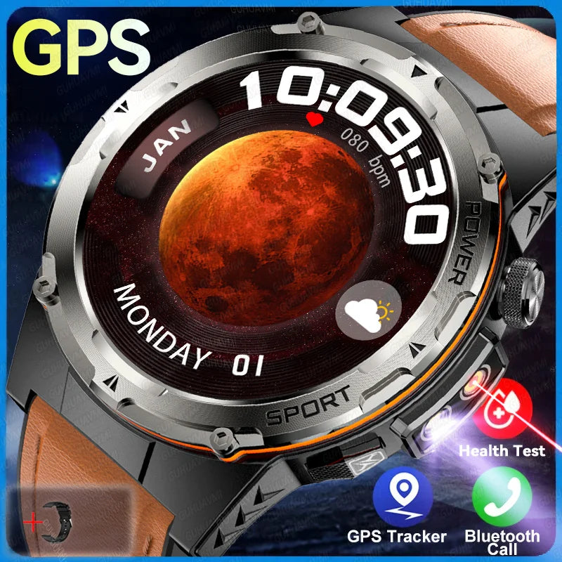2024 New Military Smartwatch IP68 Waterproof outdoor Sports Fitness tracker health monitor BT call 365nm UV+ infrared
