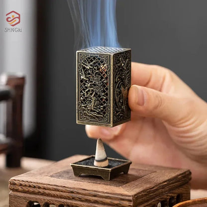 1pcs Square Vertical Chinese Incense Burners Small Alloy Incense Holder Indoor Aromatherapy Home Ornament Household Decoration