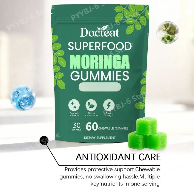 Superfood Moringa Gummies with Vitamin C D3 B12 Supports Immunity & Energy Rich in Antioxidants 60 Gummies Dietary Supplement