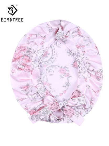BirdTree 100% Real Silk Sleep Cap for Women, Hair Care Natural 19 Momme Silk Postpartum Hat, Night Bonnet with Tie T32101X