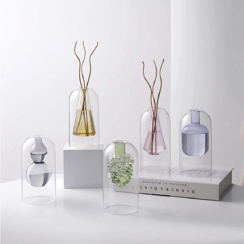 Double Glass Vase Hydroponic Plant Flower Arrangement Glass Empty Bottle Ornaments Simple Essential Oil Aromatherapy Bottle