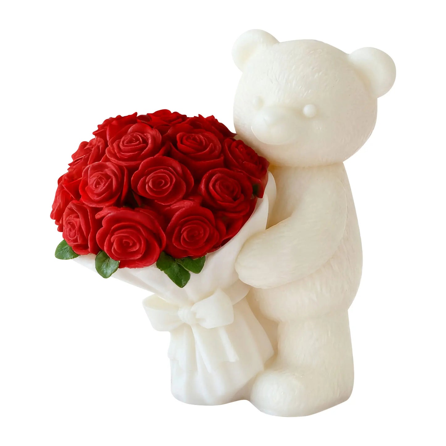 Valentine Bear Candle Mold Holding Rose Silicone Mold Romantic Gift DIY Aromatherapy Wax Plaster Resin Craft Home Decor