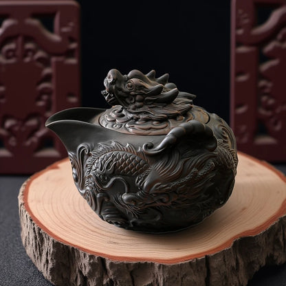 Jianshui Clay Purple Pottery Carving Dragon Teapot Hand Painted Antique Relief Teapot Household Teapot Kungfu Tea Set Kettle