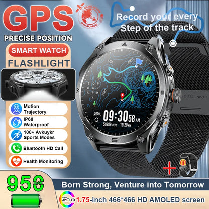 1.75-inch Built-in GPS Professional Outdoor SmartWatch New 50 Meter Waterproof dive Flashlight Bluetooth Call Smart Watches men