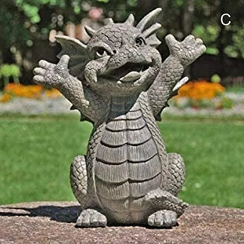 Garden Statue Dragon Meditation Statue Led Lighting Resin Ornament Dinosaur Shape Sculpture Outdoor Yard Decoration Home Decor