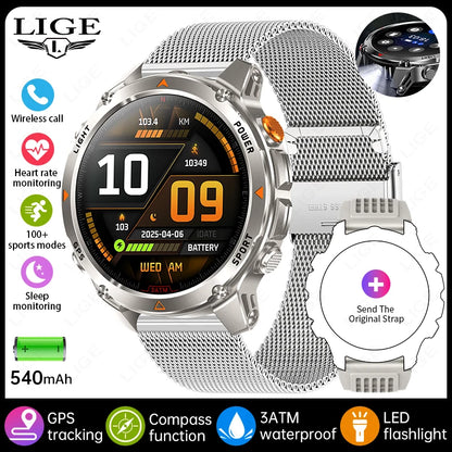 LIGE 2026 New Professional GPS Track Sports Smartwatch Outdoor RIDE Run Compass Altimeter 3ATM Fitness Bracelets 540mAh Watches