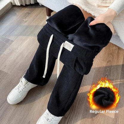 Lamb Velvet Wide Leg Pants Women's Winter New Loose Thiened Casual Straight Leggings High Waist Long Trousers
