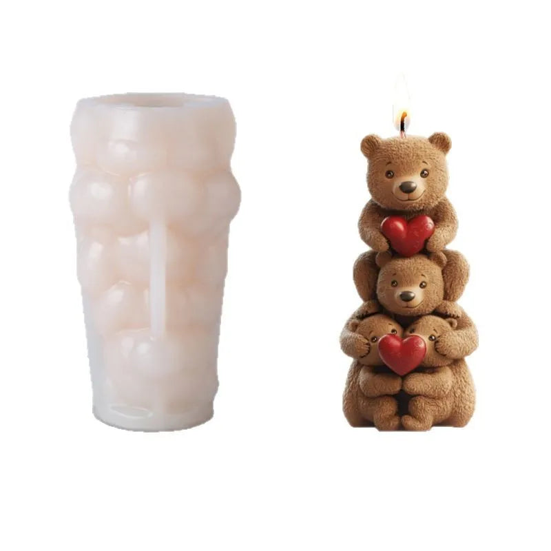 Candle Mold Stacked Bear Shape Aromatherapy Candle Silicone Mold DIY Ornament Handmade Gypsum Fragrance Stone Mold