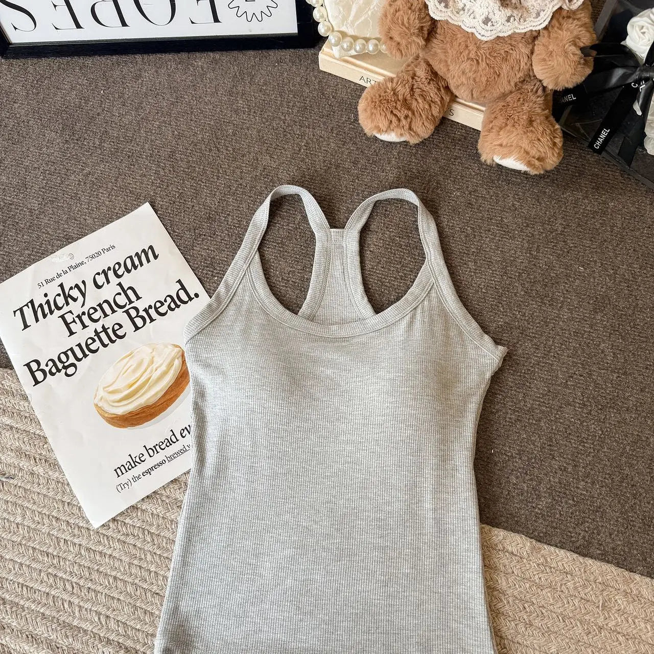 Dopamine  Sporty Fitness Women's Tank Top with Chest Pad Outdoor Style round Neck Backless Vest Casual Daily Wear