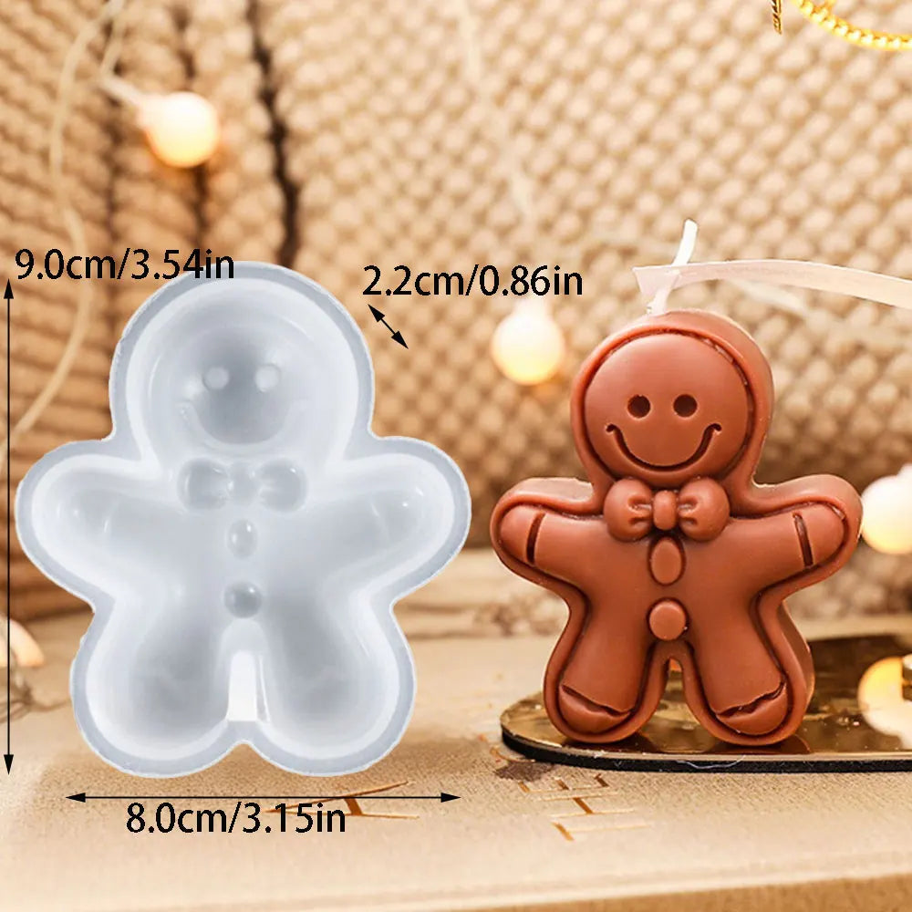 Bow Fat Round Gingerbread Man Silicone Soywax Candle Mold Handmade Christmas Plaster Resin Mold DIY Winter Aromatherapy Souvenir