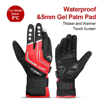 INBIKE Thermal Cycling Gloves Gel Winter MTB Road Bike Gloves Windproof Shockproof Full Finger Glove Bicycle Riding Accessories
