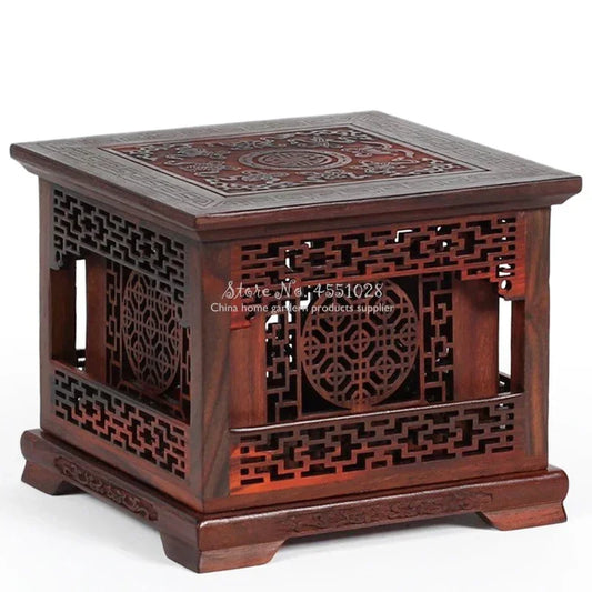 Red Rosewood Incense Burner Double-Layer Sandalwood Box Wood Carving Crafts Solid Four-Corner Ornament Home Decor