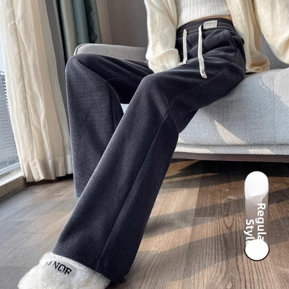 Lamb Velvet Wide Leg Pants Women's Winter New Loose Thiened Casual Straight Leggings High Waist Long Trousers