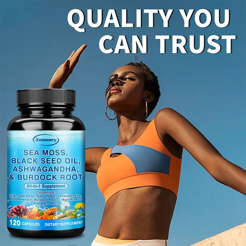 Sea Moss, Black Seed Oil, Ashwagandha & Burdock Root - Provide Energy and Enhance Immunity