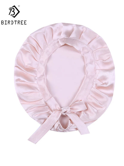 BirdTree 100% Real Silk Sleep Cap for Women, Hair Care Natural 19 Momme Silk Postpartum Hat, Night Bonnet with Tie T32101X