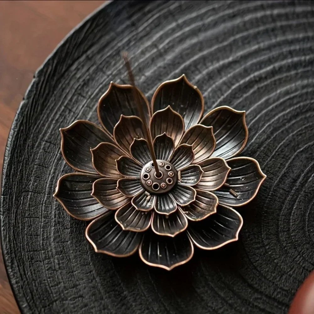 Alloy Incense Burner Stick Lotus Flower Incense Holder Buddhism Mini Sandalwood Censer Temples Yoga Studio Home Decor Supplies