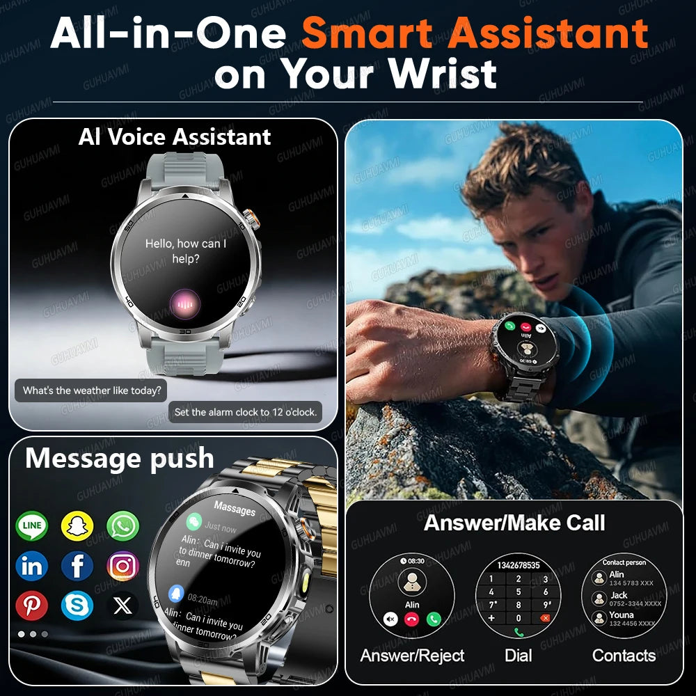2026 New outdoor Smart watch Men 1.85 Inch AMOLED On Display 1000mAh Battery BT Call Heart Rate SpO2 Fitness Tracker Wristband