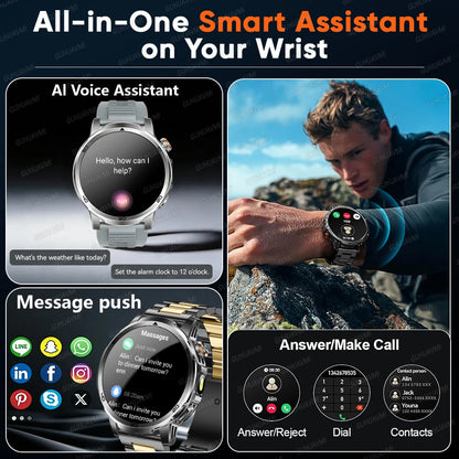 2026 New outdoor Smart watch Men 1.85 Inch AMOLED On Display 1000mAh Battery BT Call Heart Rate SpO2 Fitness Tracker Wristband