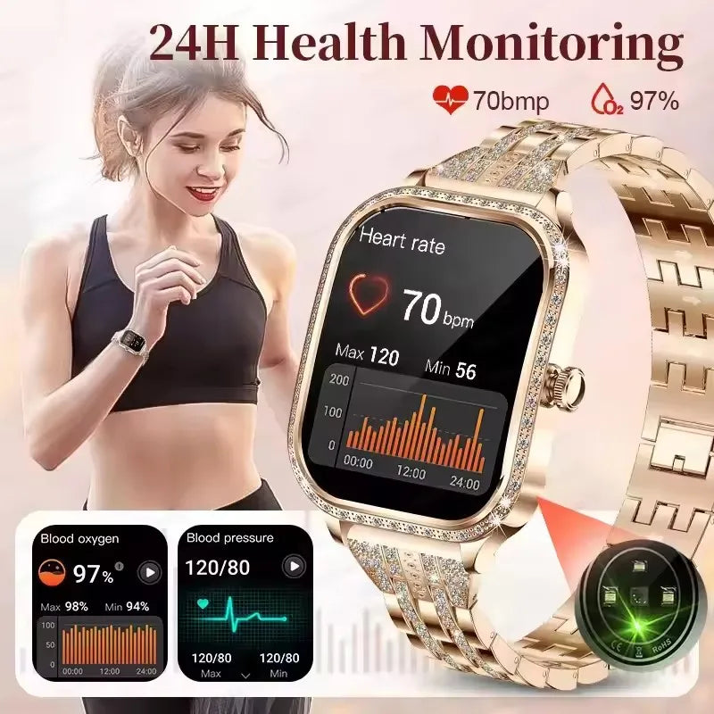 Fashion Rose Gold Smart Watch Women 1.75" HD Display Heart Rate Sports Fitness IP68 Waterproof BT Call Smartwatch For Lady Gifts