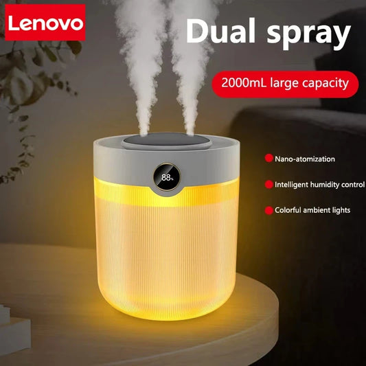 Lenovo Powerful Efficient Air Humidifier 2L Aromatherapy Aroma Diffuser Essential Oil with Colorful Lights for Home Car Bedroom