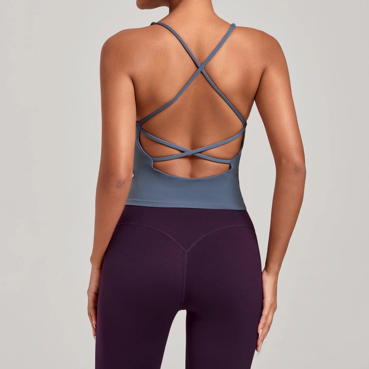Sexy Cross Backless Sports Tank Tops with Cups Women Gym Clothing Sleeveless V-neck Fitness Active Vest Female Workout Slim Top