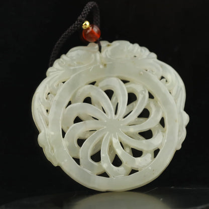 China Natural hetian Jade Hand Carved statue flower and dragon loong pendant #50