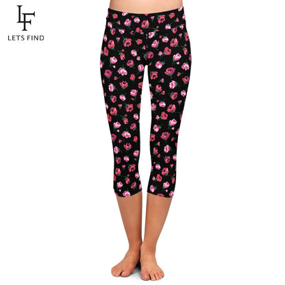 LETSFIND Summer New Arrival Women Capri Leggings Fashion High Waist 3D Flowers Digital Print Fitness Sexy Stretch Girls Leggings