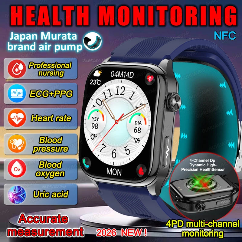 Smart Watches Men Air Pump Blood Pressure Accurate Measure Micro Physical Examination Sport Fitness Airbag SmartWatch ECG AMOLED