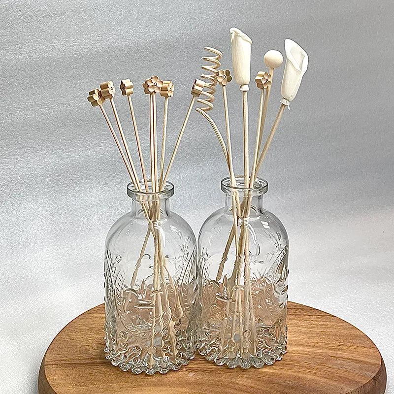 Flowers Rattan diffuser sticks Set, 6pcs/10pcs No-Flame Aromatherapy Natural Sticks with Small Flowers, Home Fragrance Decor
