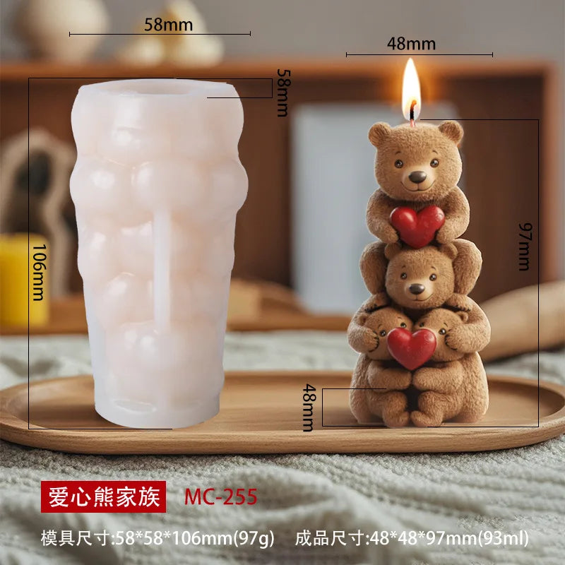 Candle Mold Stacked Bear Shape Aromatherapy Candle Silicone Mold DIY Ornament Handmade Gypsum Fragrance Stone Mold