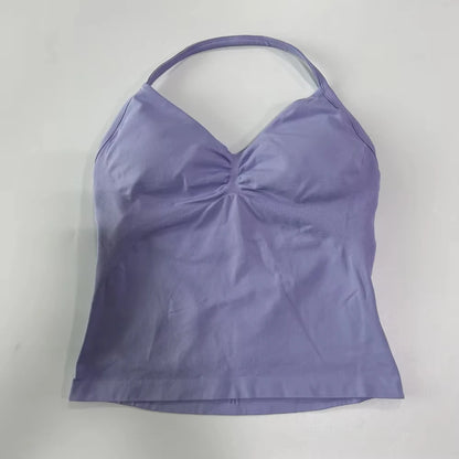 2Pcs Gym Set Women Backless Tank Tops High Waist Scrunch Seamless Shorts Gym Suit Fitness Clothes Activewear Workout Set