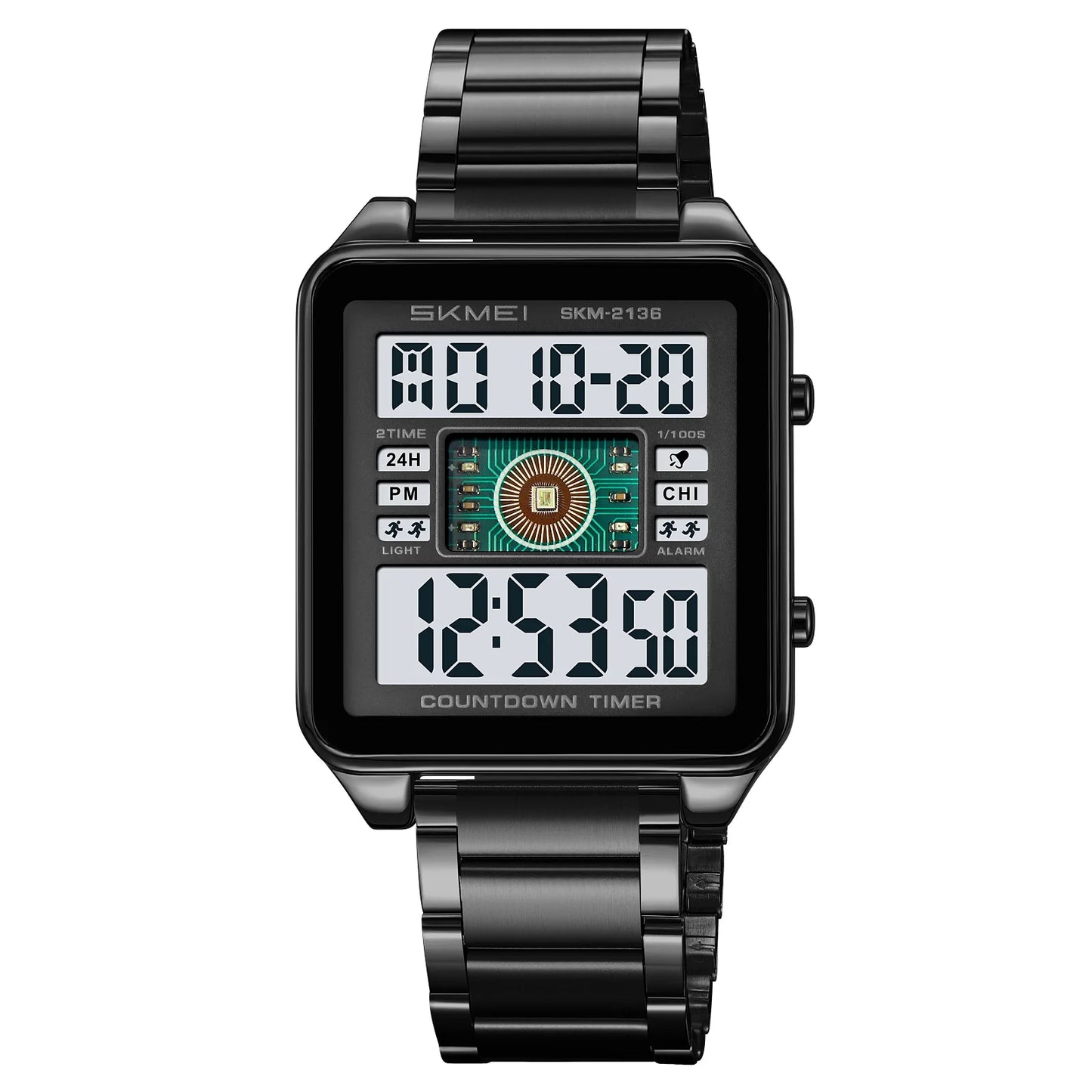 SKMEI 2136 lighting Stylish Mens Digital Watch Stainless Steel Countdown Stopwatch Wristwatch Fashion Electronic Movement Clock