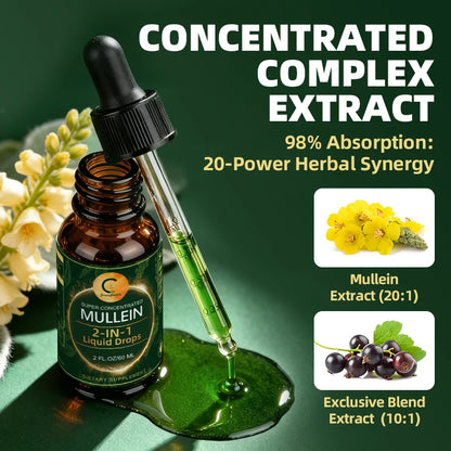 Mullein Leaf Extract Drops - Lung Cleanse - Powerful Mullein for Immune Support,Detox & Respiratory Support - Herbal Supplements