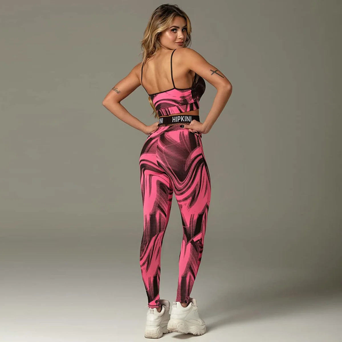Oshoplive Female Sportswear Two Pieces Set Sports Red Printed Patchwork Mesh Tanks&Leggings Gym Yoga Suits For Women 2025 New