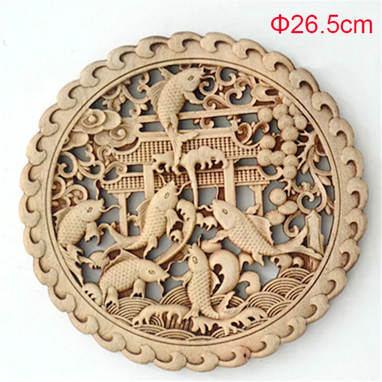 1PC Traditional Chinese Woodcarving Wall Hanging Camphor Wood 3d Exquisite Dragon Phoenix Flower Carving Craft Home Decoration