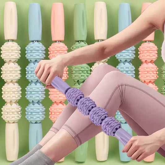 4 Ball Roller Muscles Massage Stick Relaxation Yoga Fitness Wolf Tooth Fascia for Calves Thighs Arm Full Body Massage Yoga Stick