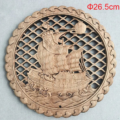 1PC Traditional Chinese Woodcarving Wall Hanging Camphor Wood 3d Exquisite Dragon Phoenix Flower Carving Craft Home Decoration