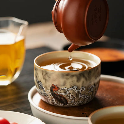 150ML Ru Kiln Dragon Master Cup Household Tea Cup Handmade Tea Bowl Smelling Cup Teaset Supplies Ornaments