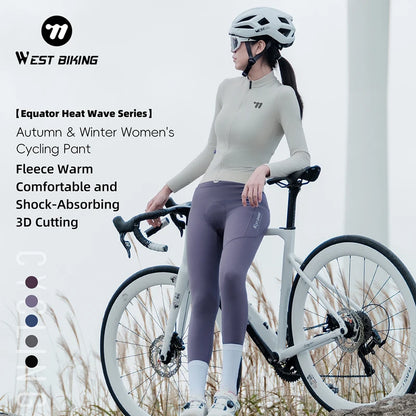 WEST BIKING Cycling Pants Thermal Fleece Women Autumn Winter Bicycle Tights Trousers  Outdoor Sports Fitness Yoga Running Pants