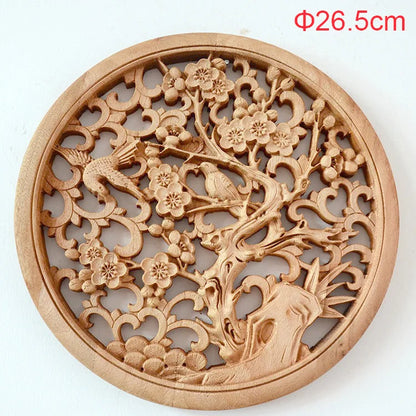 1PC Traditional Chinese Woodcarving Wall Hanging Camphor Wood 3d Exquisite Dragon Phoenix Flower Carving Craft Home Decoration