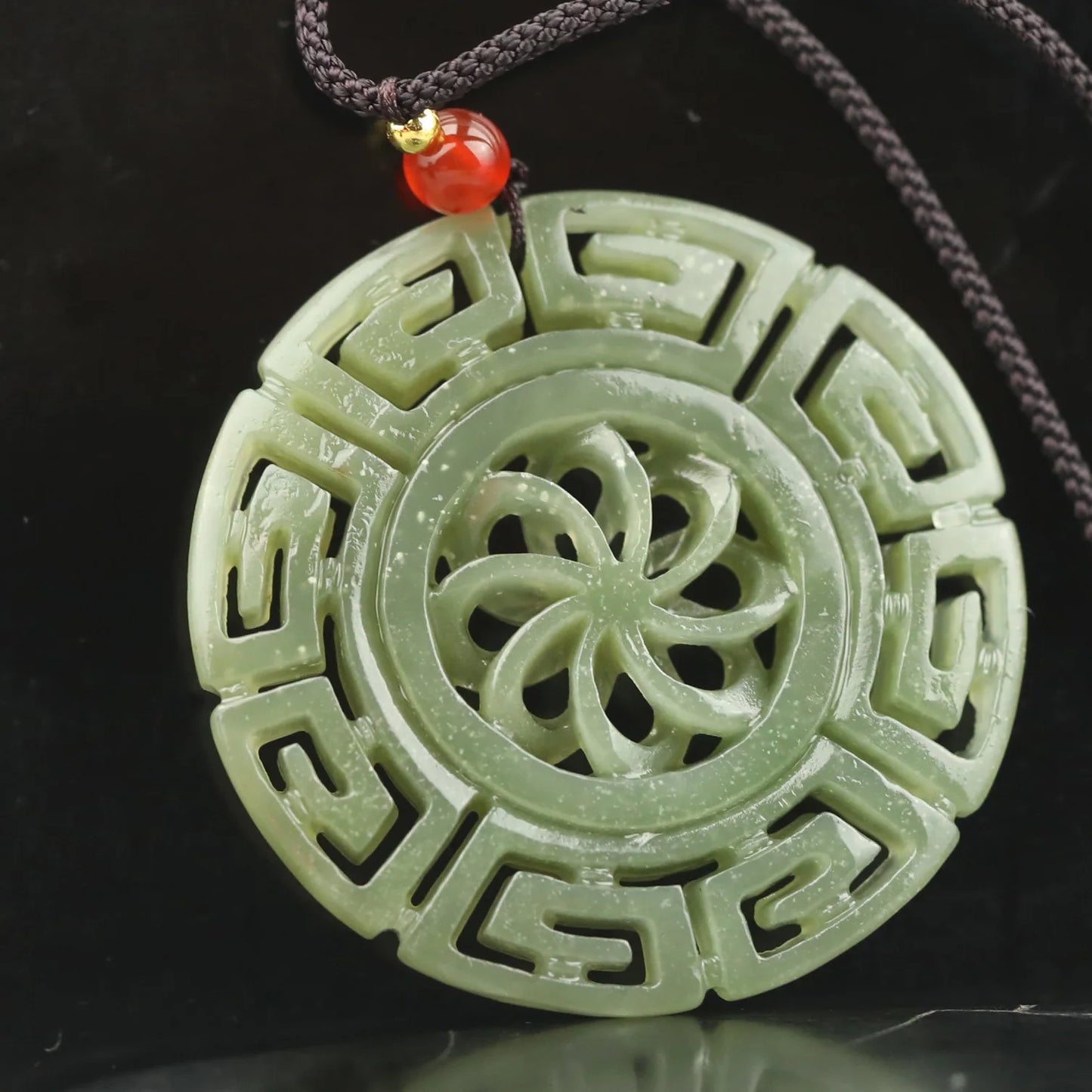 China Natural hetian Jade Hand Carved statue flower and dragon loong pendant #50