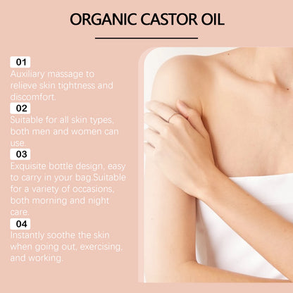 Organic Castor Oil Serum Roller Improve Skin Elasticity Deep Moisturizing Face Body Skin Massage Care Essence 50ml