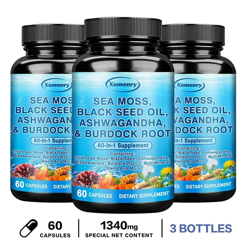 Sea Moss, Black Seed Oil, Ashwagandha & Burdock Root - Provide Energy and Enhance Immunity