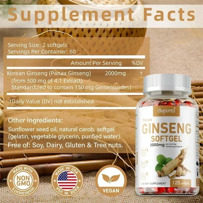 Red Korean Ginseng Supplement for Men - Extra Strength - Energy, Focus, Productivity & Performance