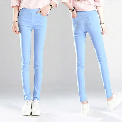 Women Spring Summer Elastic High Waist Pencil Pants Mother Gym Sport Basic Skinny Pantalon Korean Fashion Stretch White Leggings