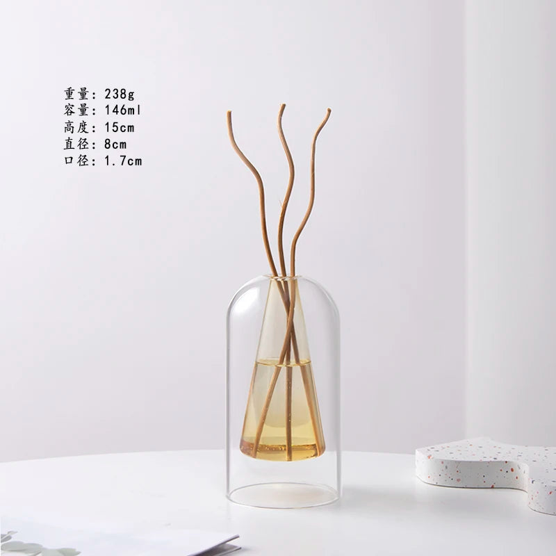 Double Glass Vase Hydroponic Plant Flower Arrangement Glass Empty Bottle Ornaments Simple Essential Oil Aromatherapy Bottle
