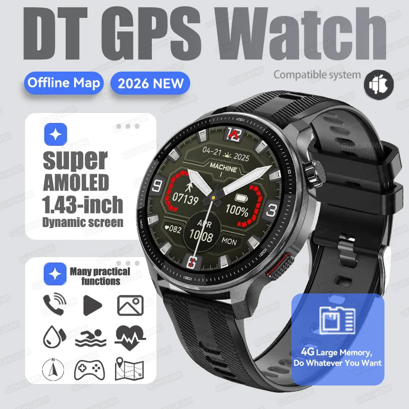 New Outdoor Adventure Tactical Smart Watch Built-in GPS Offline Map 4GB RAM Compass Altimeter Men Fitness Exercise Smart Bracele