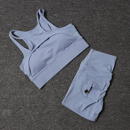 TRY TO BN Fitness Shorts Yoga Sports Bra Sets Women's Tracksuit Sportswear Workout High Waisted Leggings Cycling Gym Suit Pocket